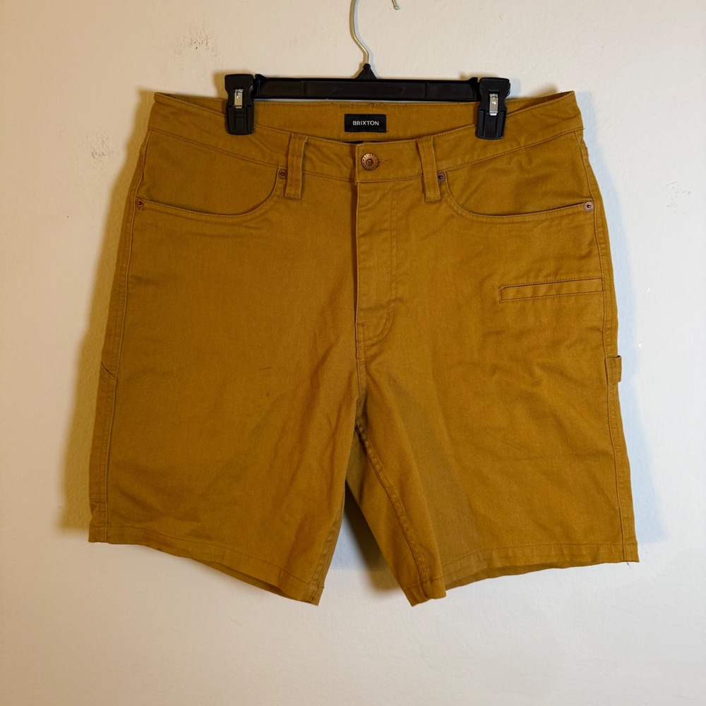 Brixton Relaxed Fit Carpenter Shorts Mens 33 Mustard Yellow Ochre Utility Work